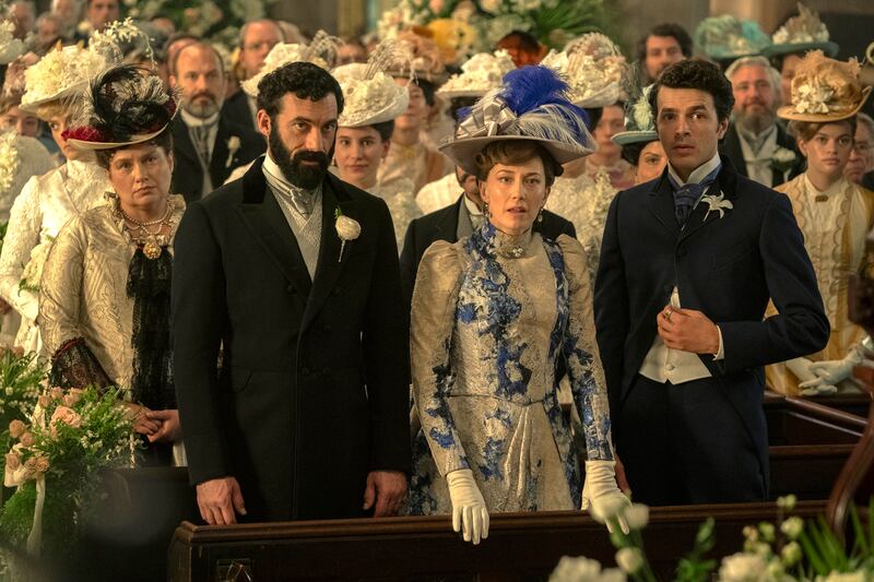Morgan Spector, Carrie Coon, and Harry Richardson in The Gilded Age.
