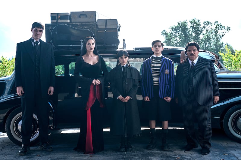 Joonas Suotamo, Catherine Zeta-Jones, Jenna Ortega, Isaac Ordonez, Thing, and Luis Guzmán.