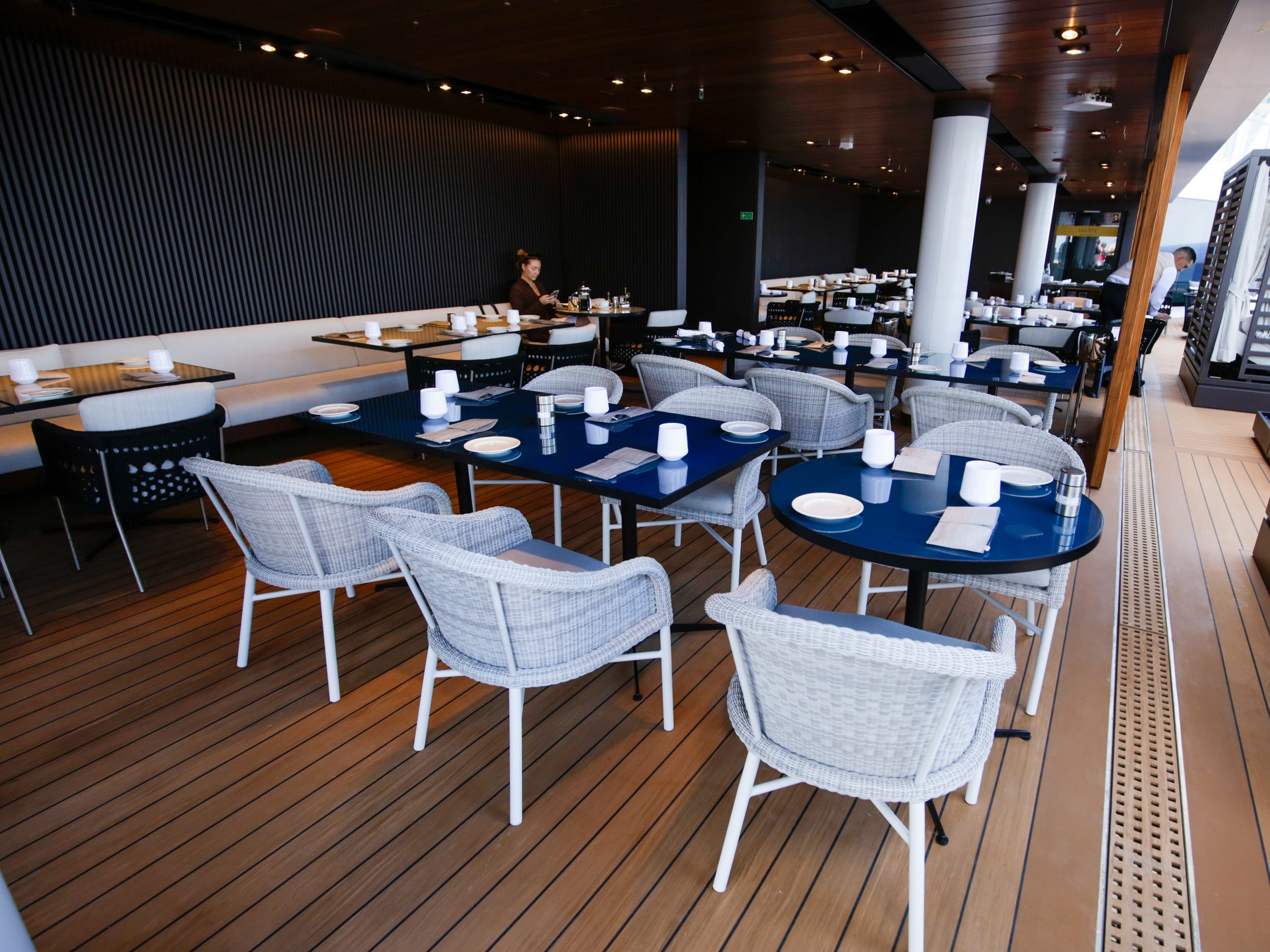 empty outdoor restaurant at the Haven on Norwegian Aqua