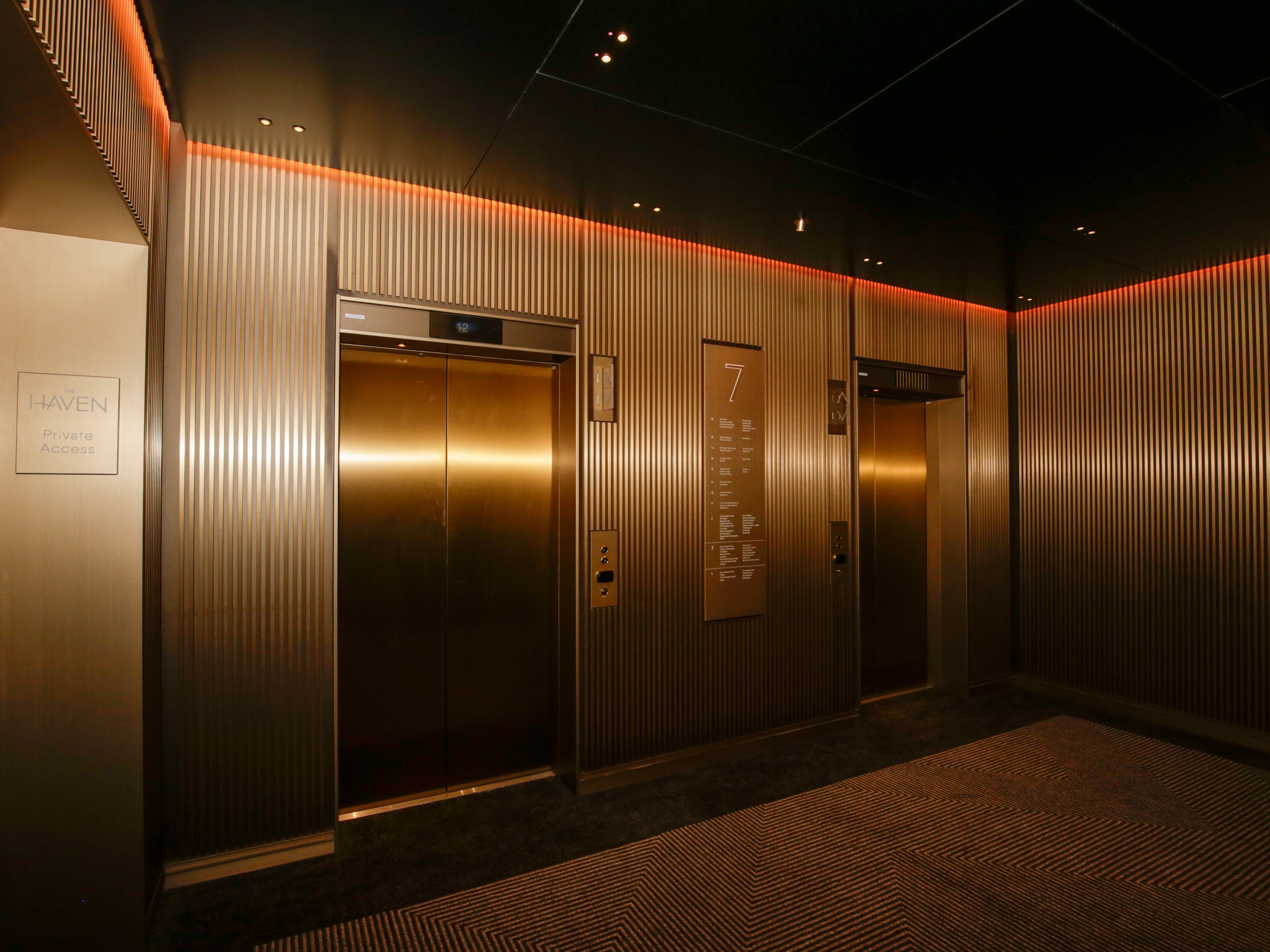 golden elevators for the Haven on Norwegian Aqua