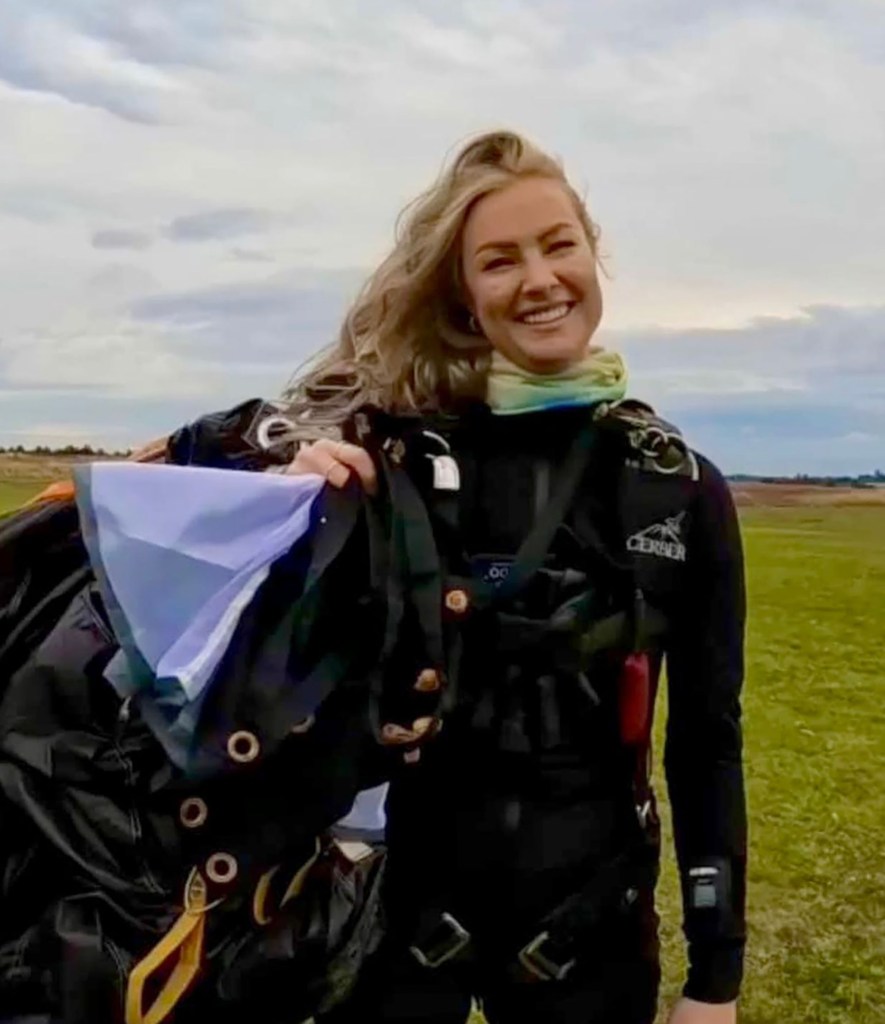 Jade Damarell in skydiving gear