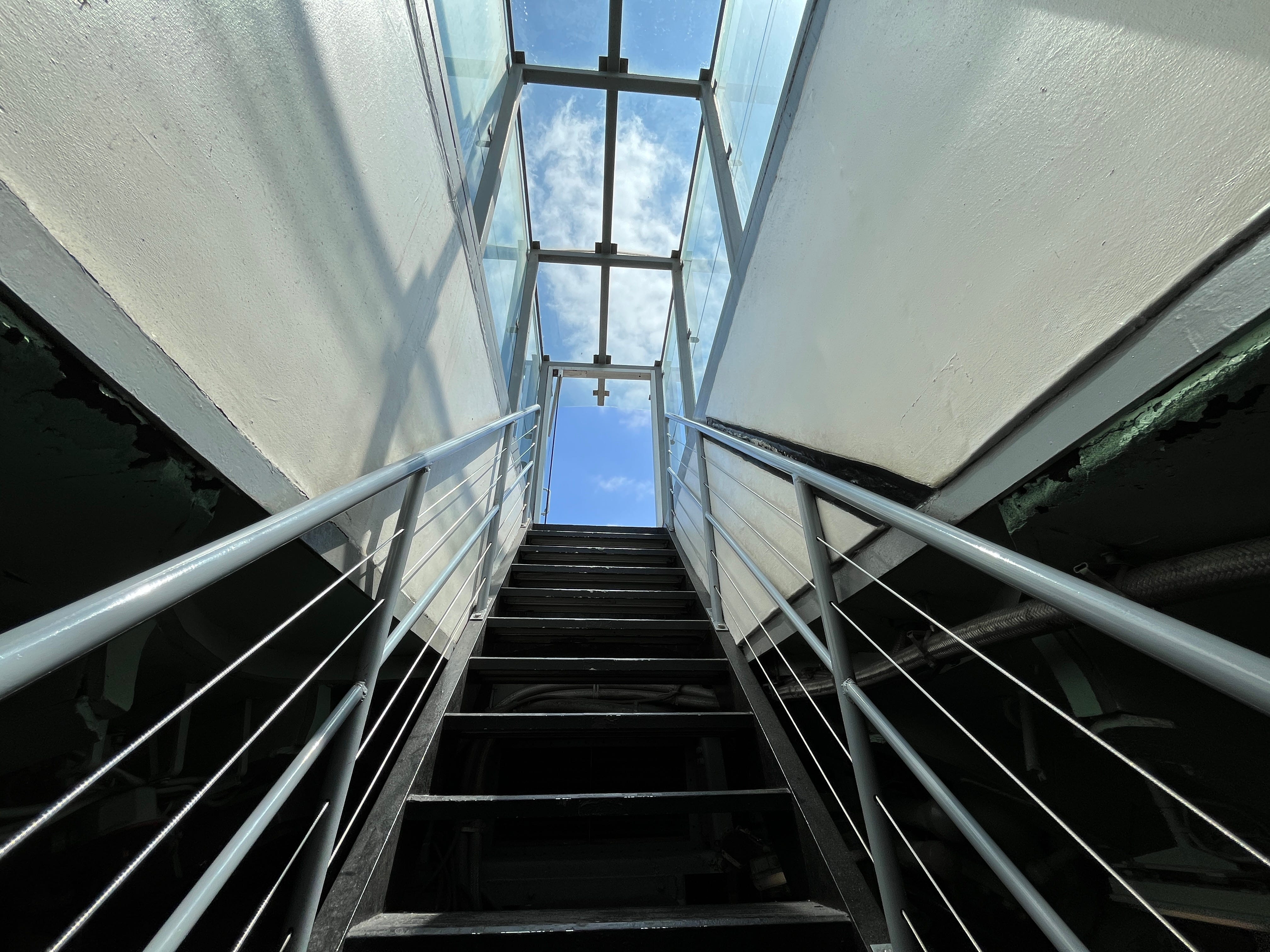 A staircase leading out of the USS Growler.