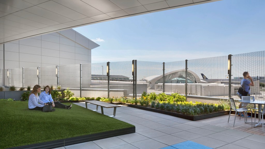 The T5 Rooftop & Wooftop Lounge is located across from Gate 528.