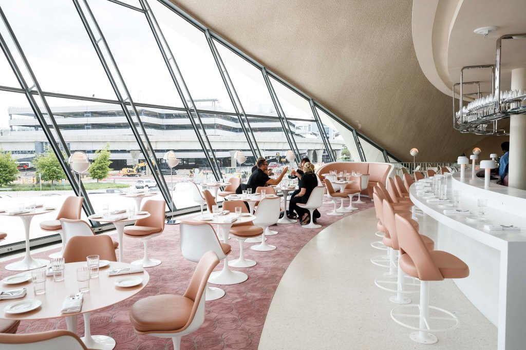Opening day of the new TWA Hotel at JFK, built inside the old Trans World Airlines terminal; featuring Jean Georges restaurant Paris Cafe and Lisbon Lounge