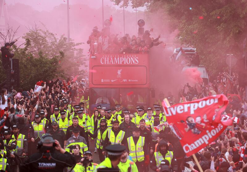 Thousands took to the streets to celebrate Liverpool FC’s Premier League title on Monday.