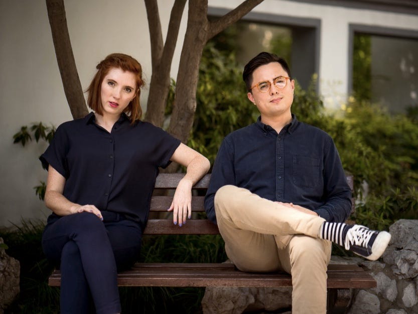 Claire Davis and Andrew Moo cofounded Taste Collective, featured stilling on a bench.