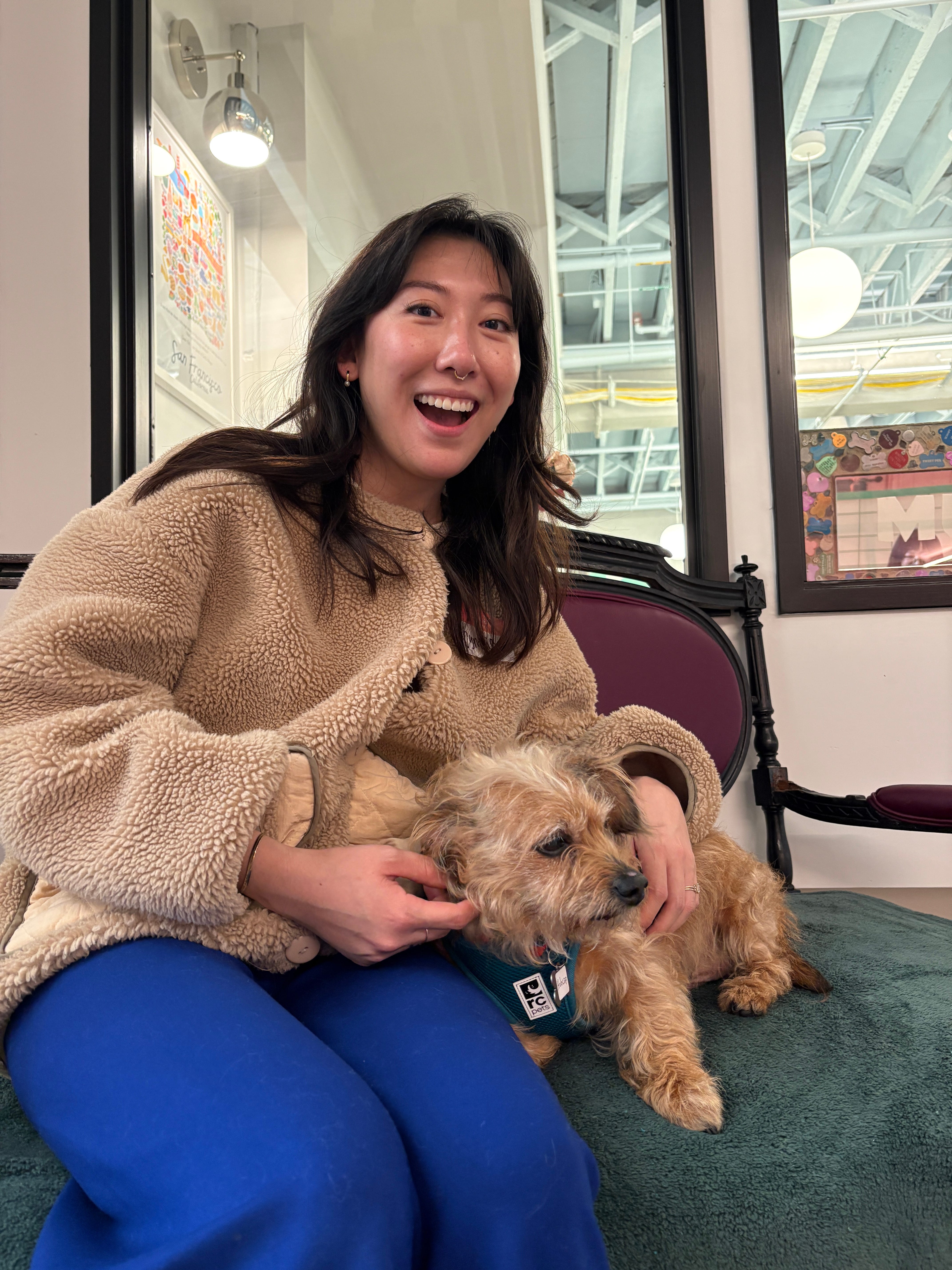 Cynthia Chen with a dog