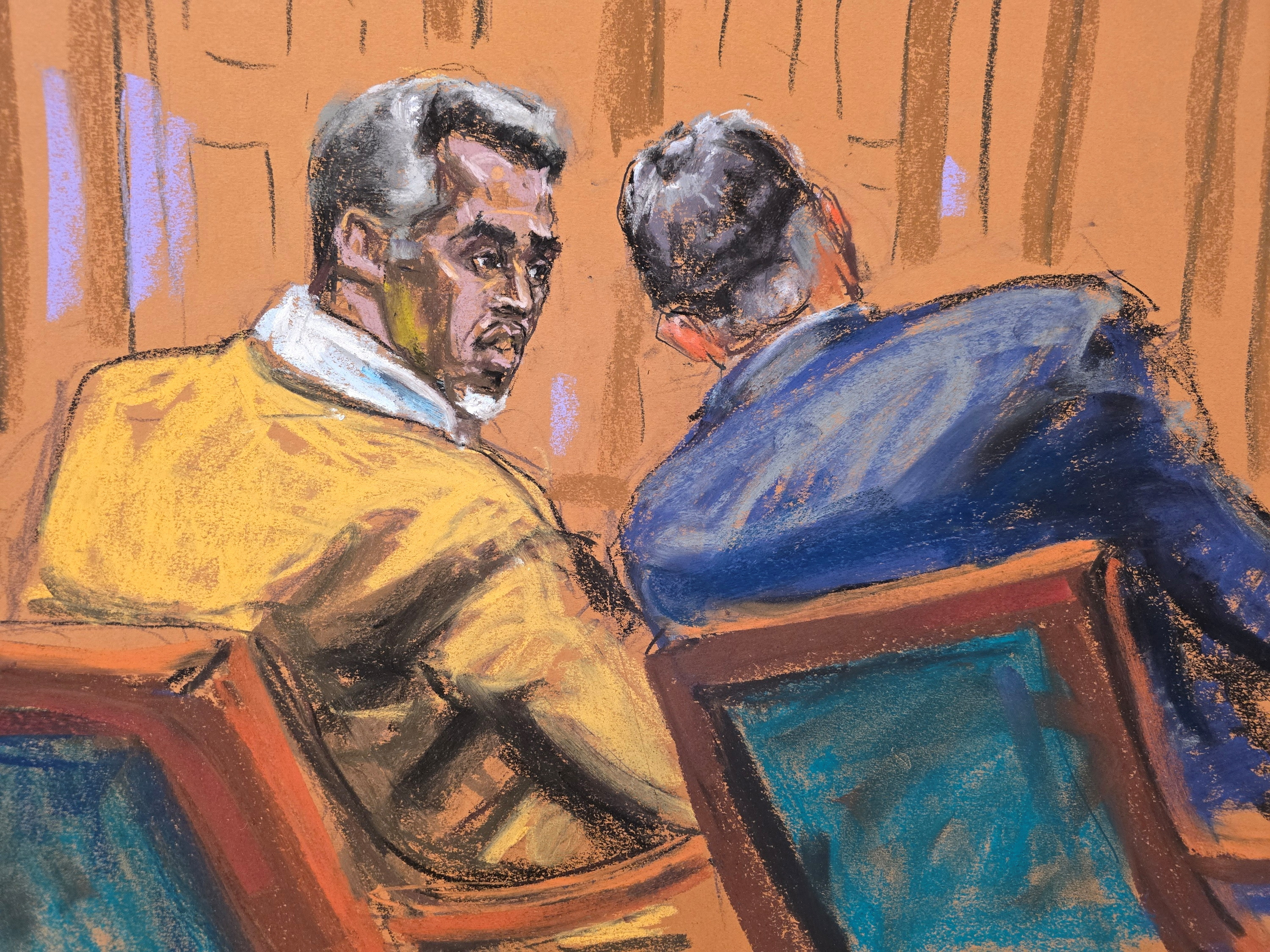 A court drawing of Diddy.