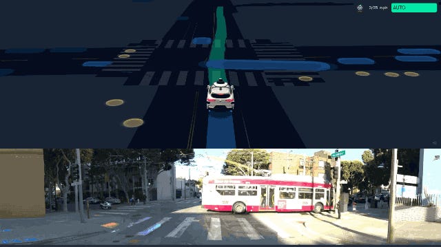 GIF of a Waymo avoiding a pedestrian.