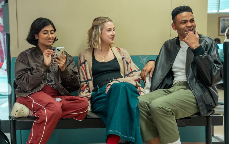 Amita Rao as Issa, Lucy Freyer as Billie and Owen Thiele as Anton