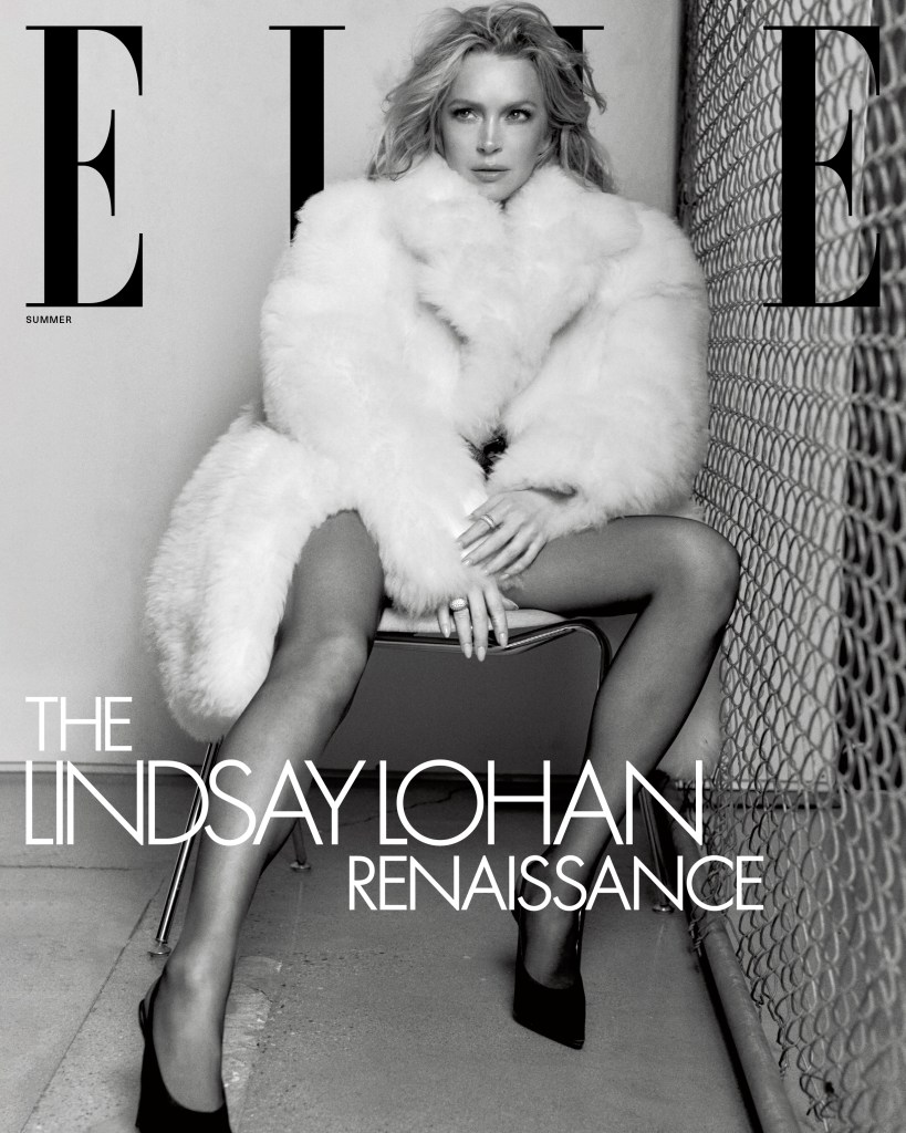 Lindsay Lohan posing for her Elle cover