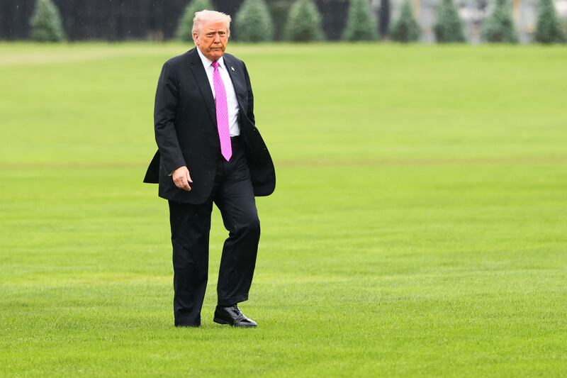 Trump in a field of grass.