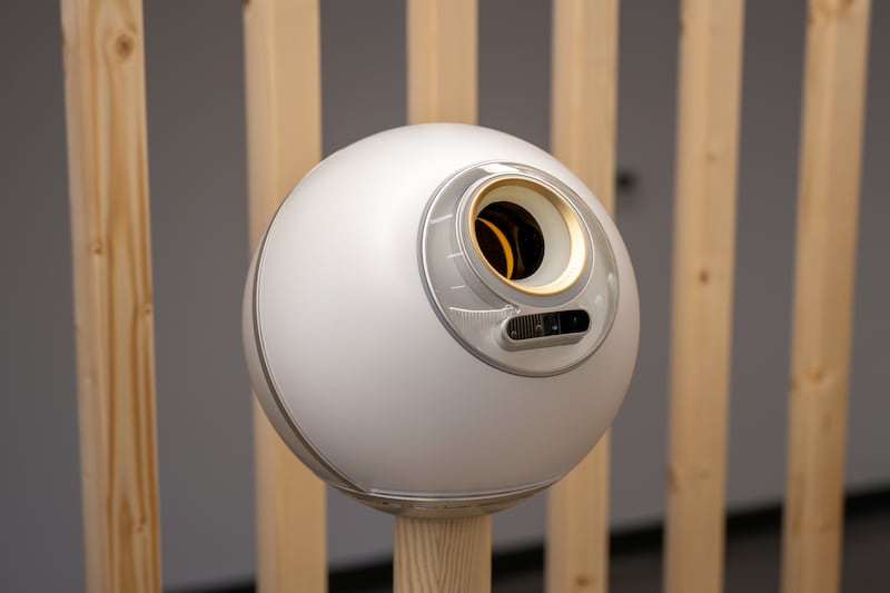 Close-up of biometric scanning Orb at Union Square location in San Francisco, California for World, formerly Worldcoin, a biometric cryptocurrency company founded by Sam Altman using iris scanning to identify humans online, May 13, 2025. (Photo by Smith Collection/Gado/Getty Images)