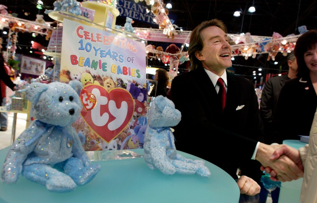 Ty Warner, creator of Beanie Babies toys, shakes hands in a rare appearance to celebrate the 10th anniversary of the Beanie Babies toy line in 2003.