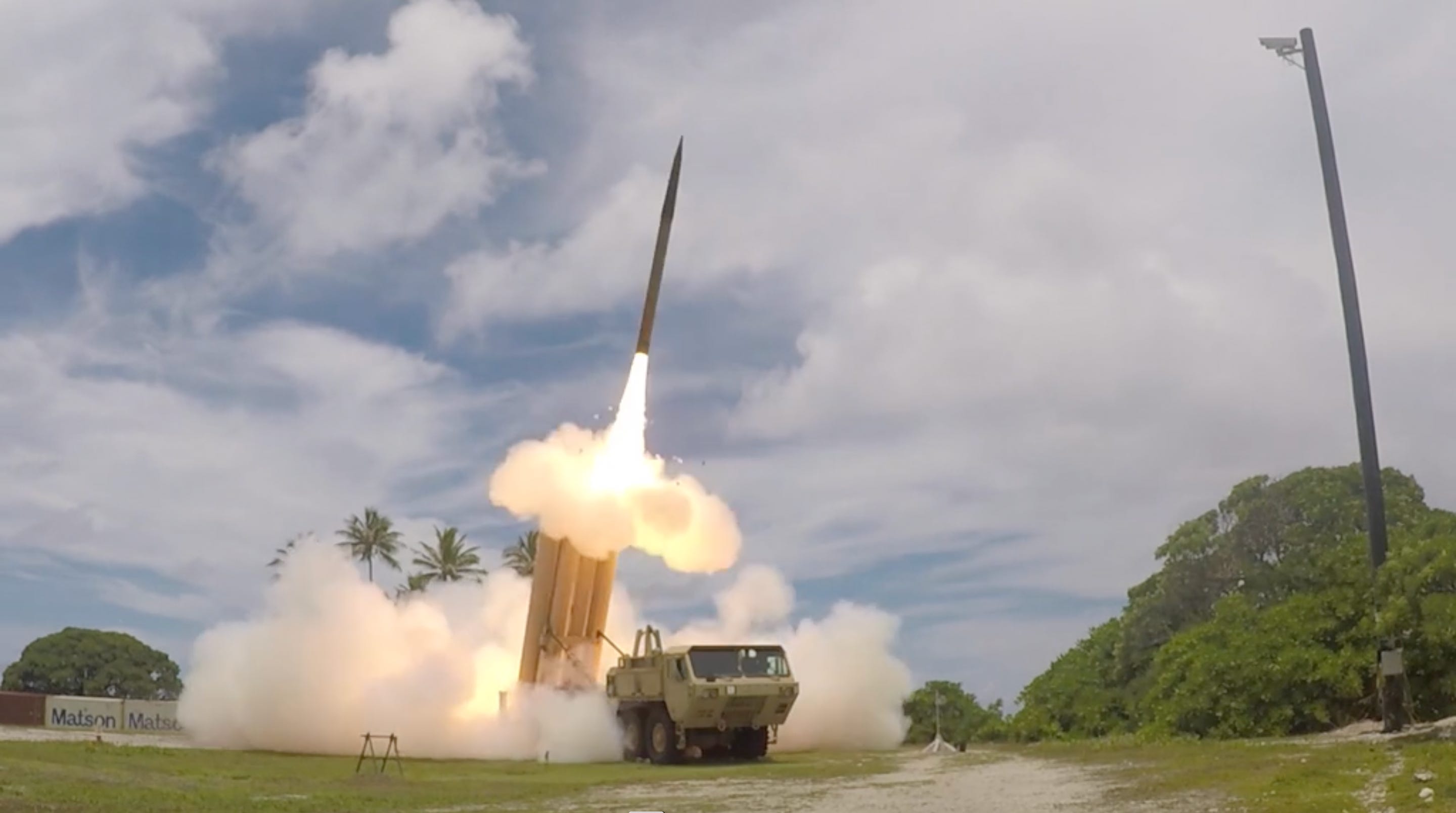 A THAAD launcher fires an interceptor during a flight test in August 2019.