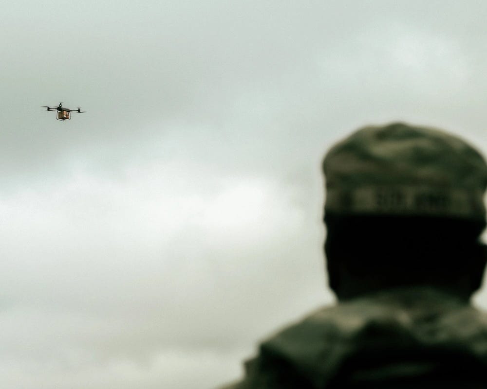 US Army paratroopers use the TRV-150 and the Flying Basket drone during a training exercise.