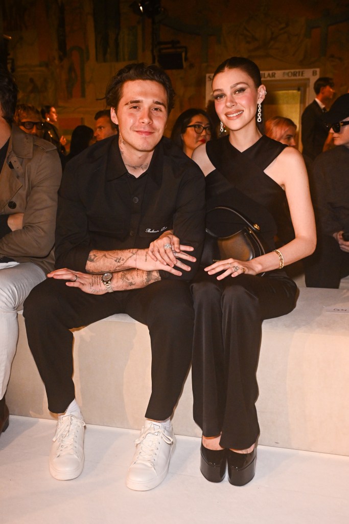 Brooklyn Beckham and Nicola Peltz attend the Balmain Womenswear Spring-Summer 2025 show as part of Paris Fashion Week on September 25, 2024 in Paris, France. 