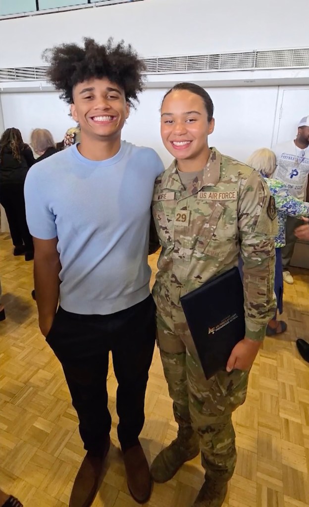 Ava Moore celebrating her graduation from USAFA Prep with her brother Rob