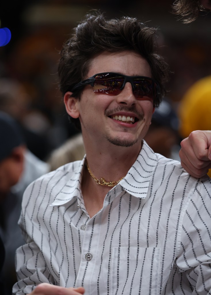 Timothee Chalamet may 25 knicks game smiling