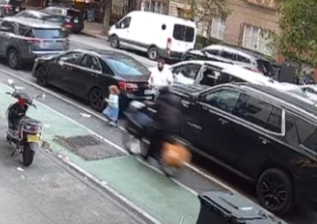 Three year old girl being injured in bike lane at Bedford and Park avenues in South Williamsburg by an e-bike rider on Sunday evening, May 25, 2025