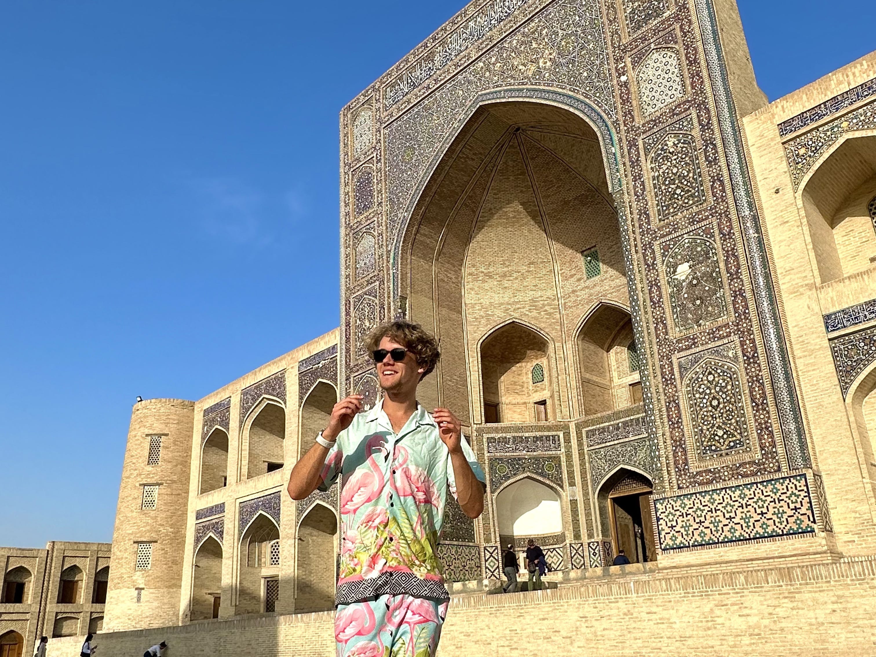 Luca Pferdmenges in the Mir-i-Arab Madrasa in Uzbekistan
