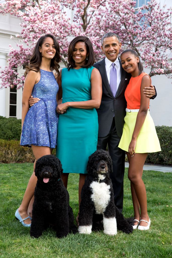 Michelle Obama, Barack Obama and daughters in April 2015