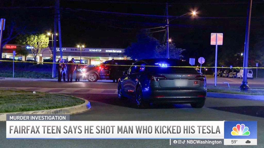 Tesla seen in front of police tape