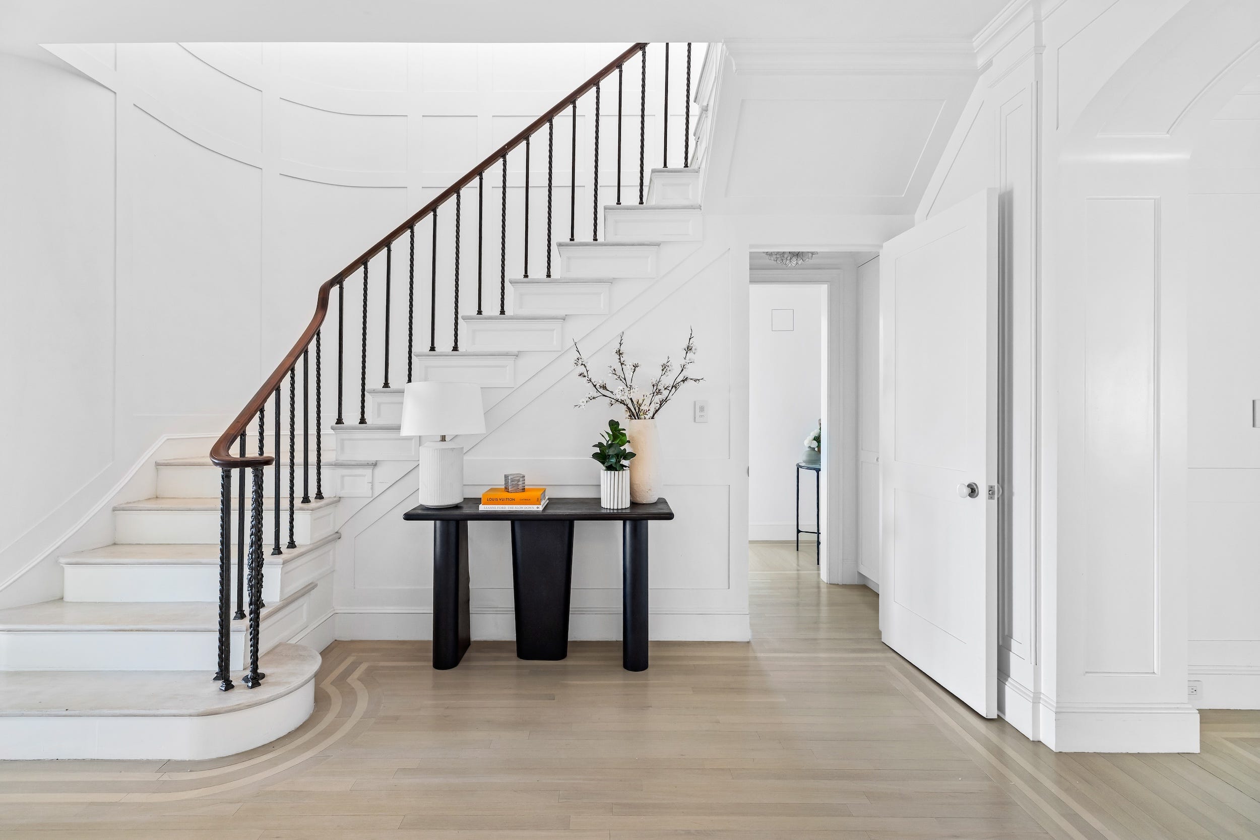 A staircase inside a penthouse.