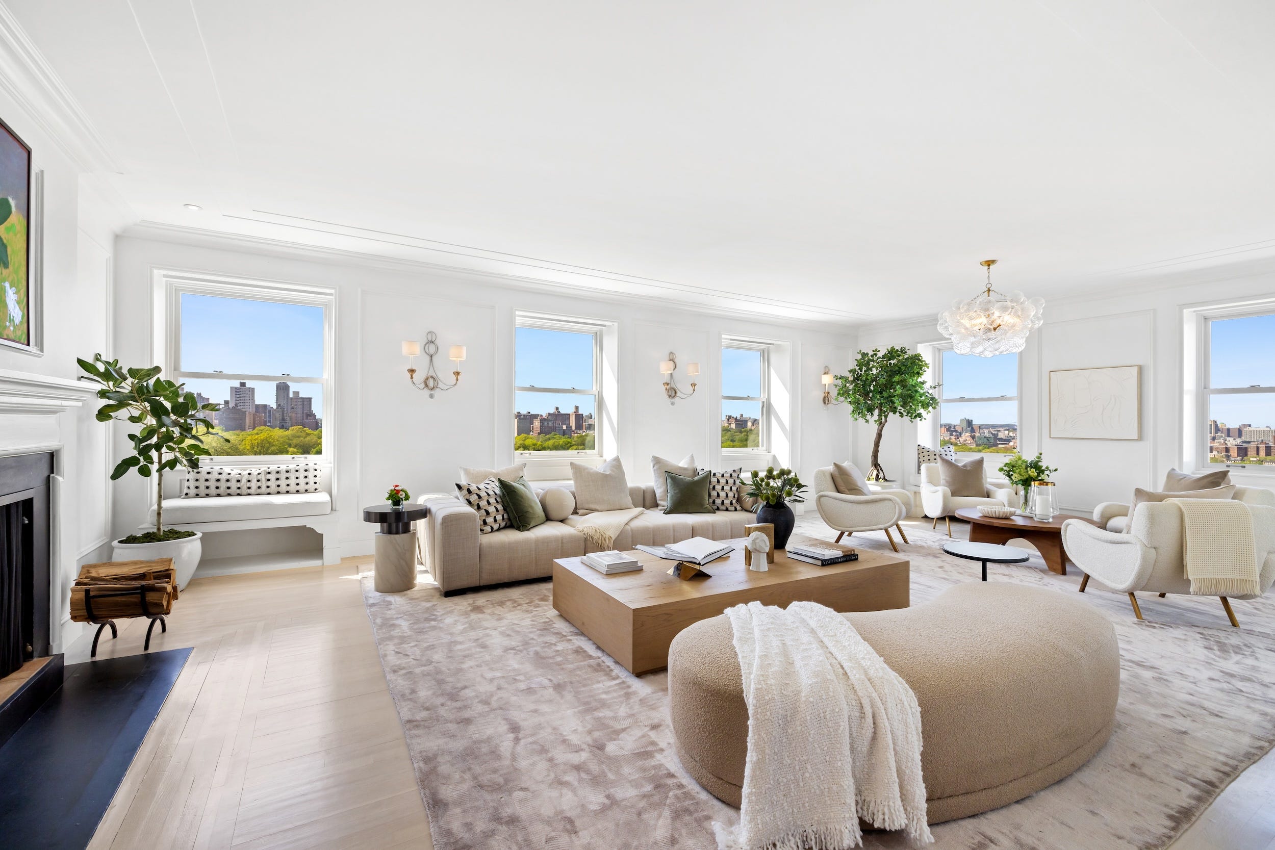 A living room inside a penthouse.