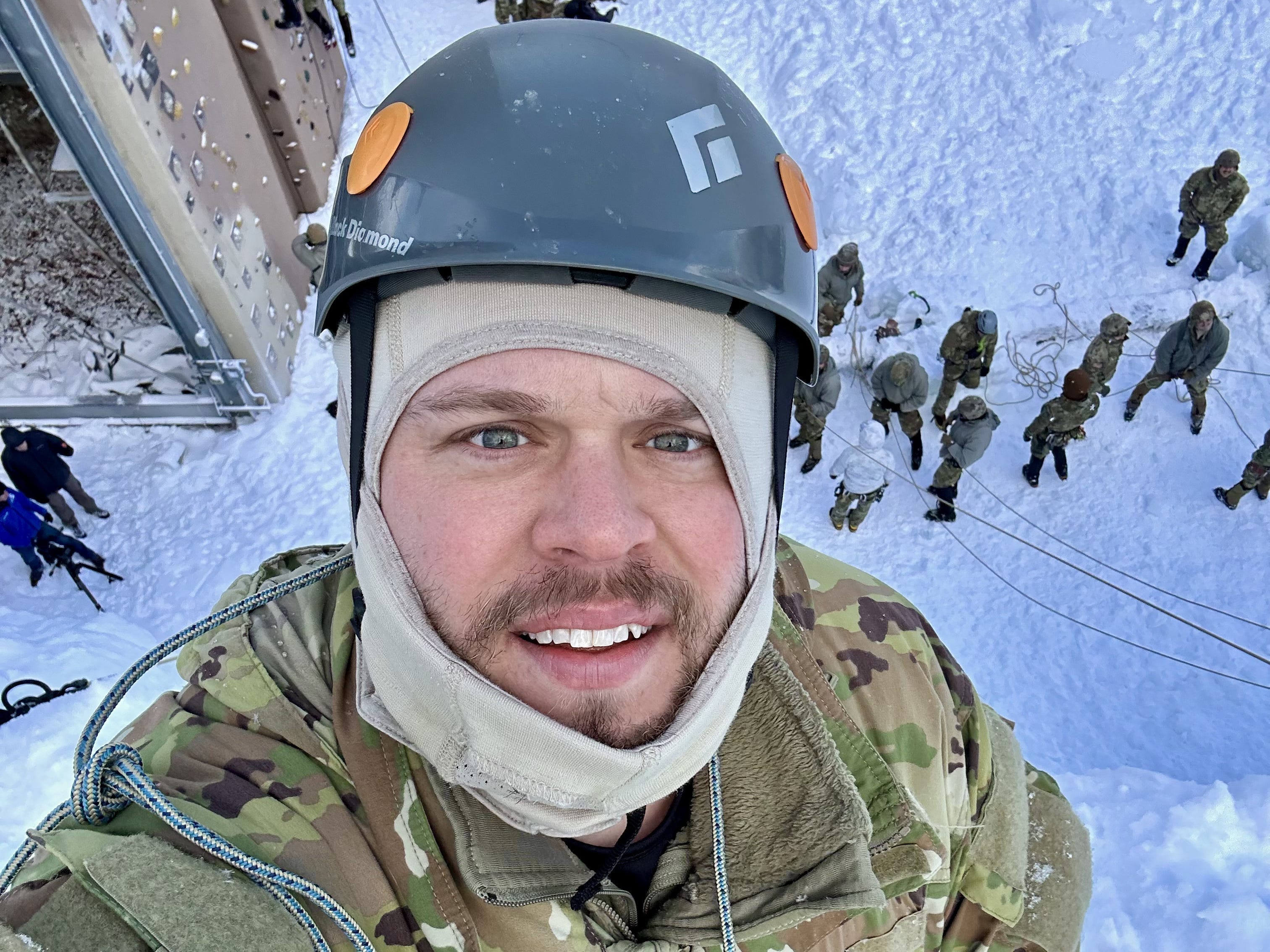 Jake Gabbard in army gear at Army Mountain Warfare School in Vermont