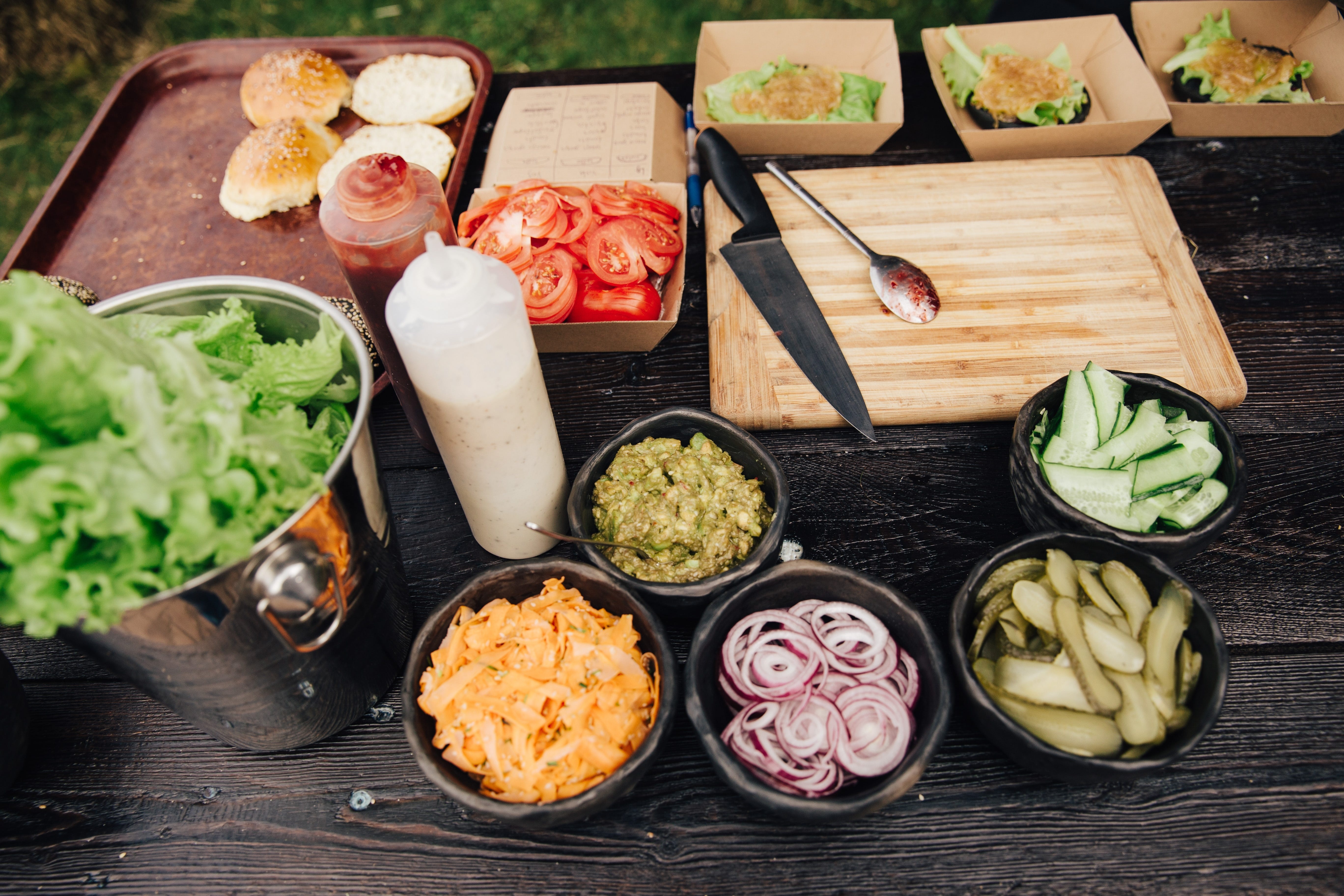 burger station at a barbecue