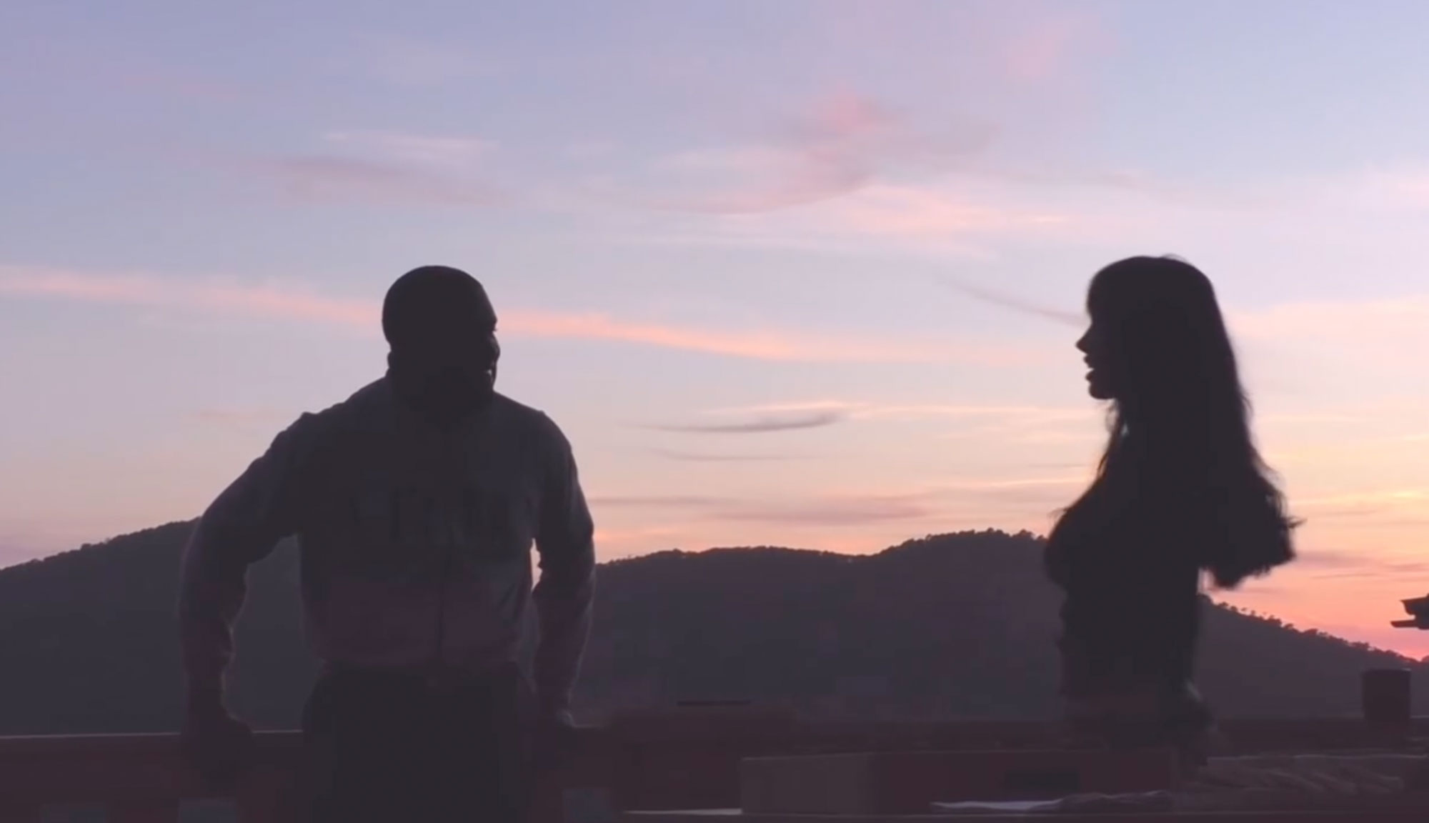 Kanye West and Bianca Censori at sunset. 