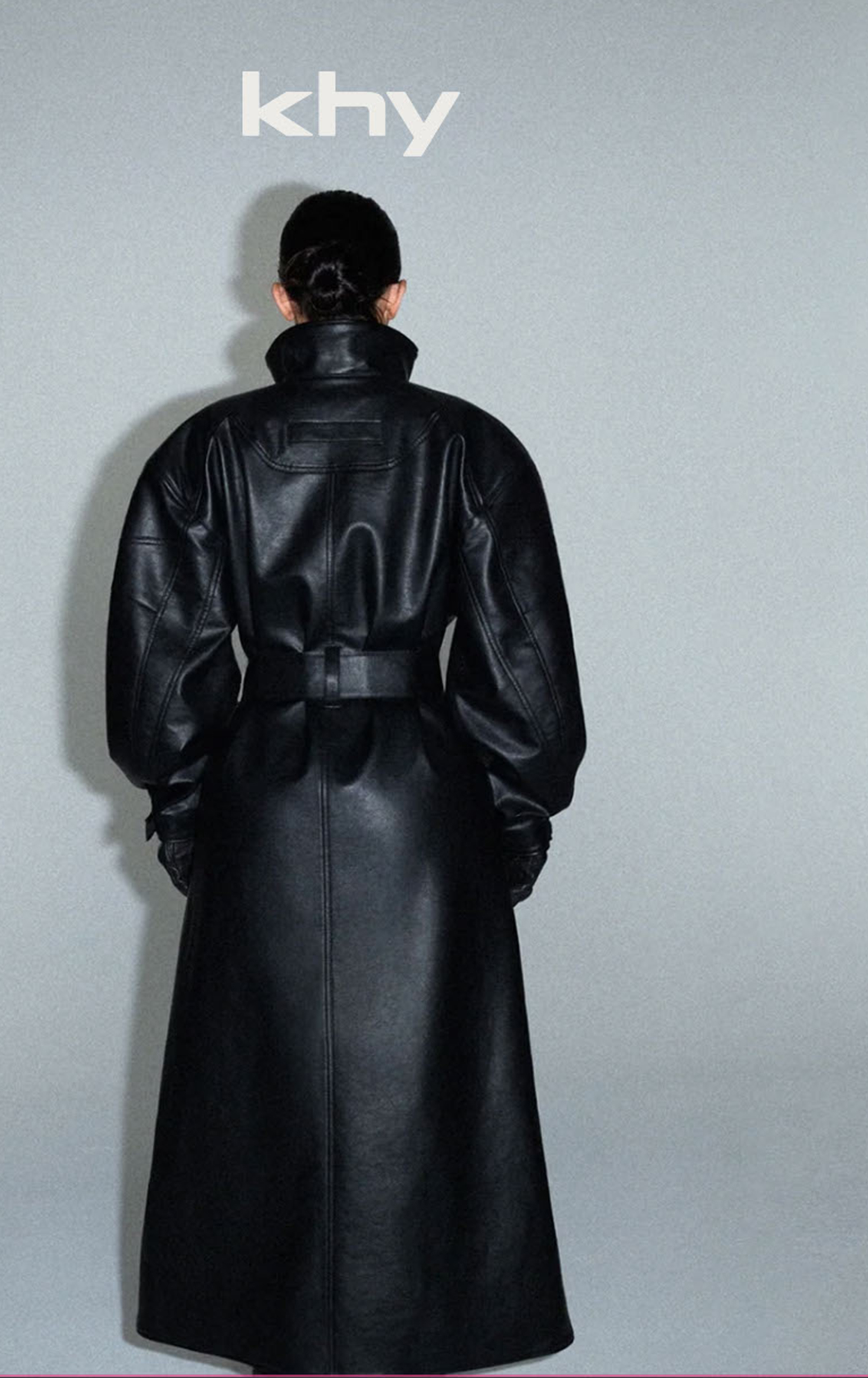 A photo of Kylie Jenner's Khy black trench coat. 