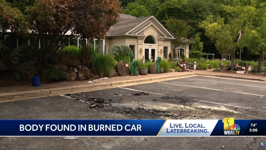 Police in Maryland are investigating how human remains ended up in a torched car outside an aquatic store.