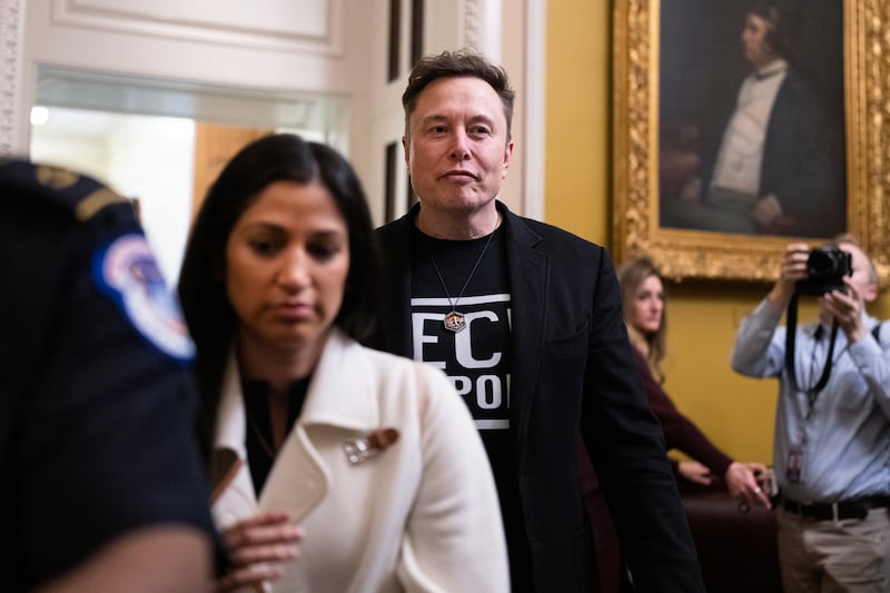 Katie Miller, pictured leaving with Elon Musk on Capitol Hill on March 5, has not commented on her plans, but she has been posting and reposting on X about the tech billionaire and his companies.