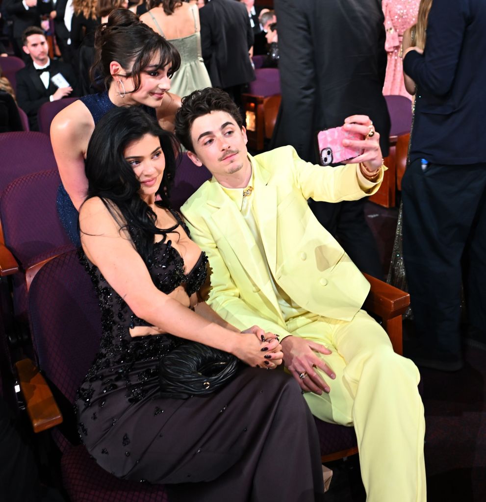 Kylie Jenner and Timothée Chalamet getting a selfie at the Oscars 2025