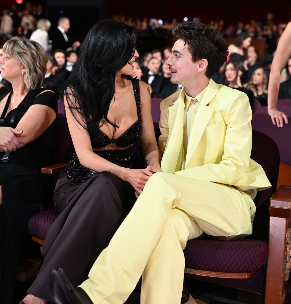 Kylie Jenner and Timothée Chalamet sitting together at the Oscars 2025