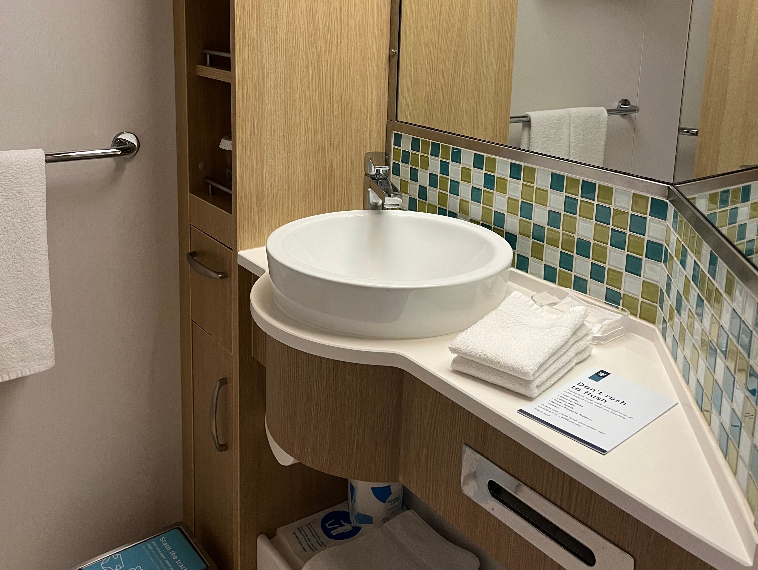 Bathroom in cruise ship room.