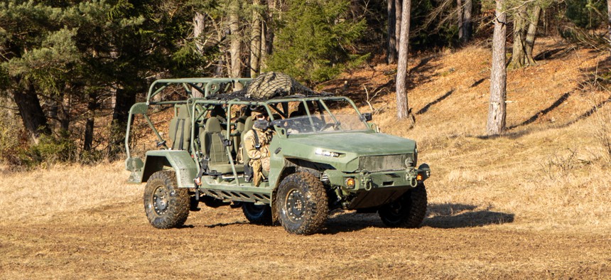U.S. soldiers with the 3rd Brigade, 10th Mountain Division learn to drive the Infantry Squad Vehicle at the Joint Multinational Readiness Center in Hohenfels, Germany, on Jan. 14, 2025.