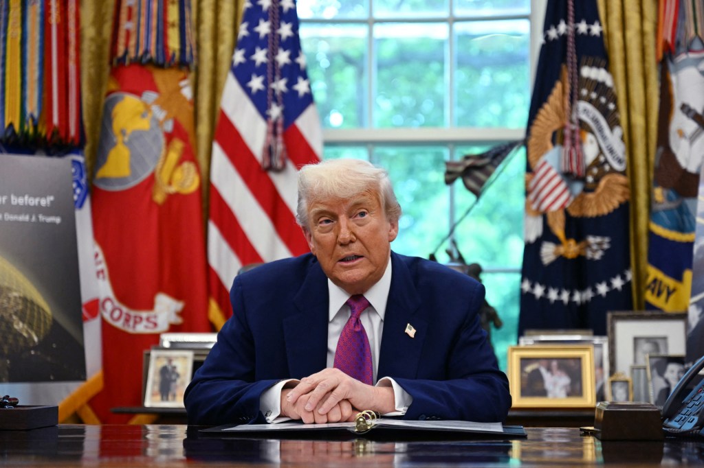 President Donald Trump speaks in the Oval Office of the White House on May 20, 2025, in Washington, DC. 