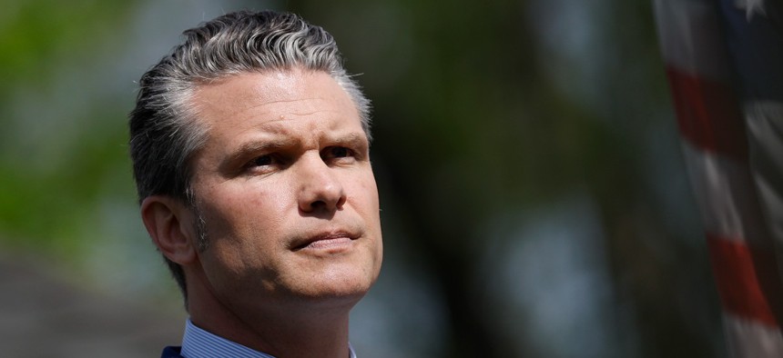 Defense Secretary Pete Hegseth speaking at the U.S. Army War College on April 23 in Carlisle, Pennsylvania. 