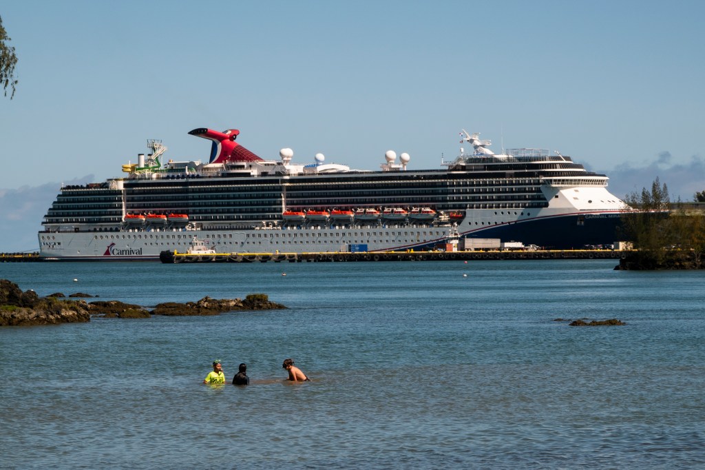 The Carnival Miracle cruise ship docked at Hilo, Hawaii during a 15-day cruise on January 15, 2024.