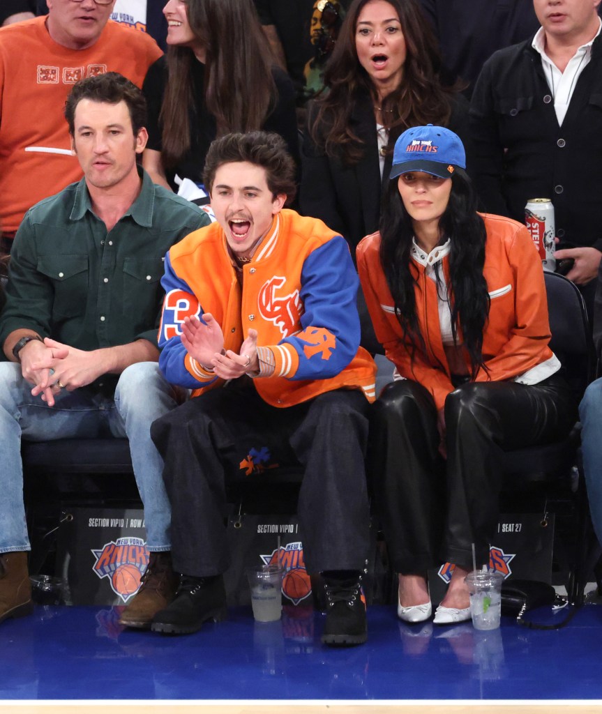 Kylie Jenner and Timothée Chalamet at the New York Knicks game on Thursday night.