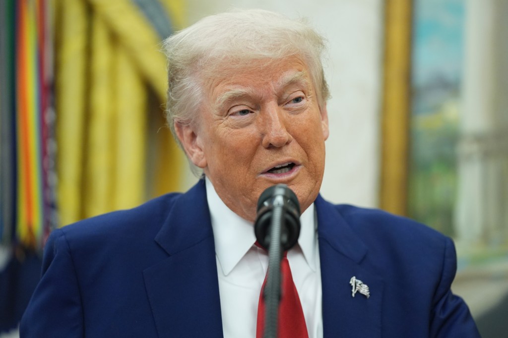 President Donald Trump speaks during a swearing in ceremony for interim U.S. Attorney General for the District of Columbia Jeanine Pirro, Wednesday, May 28, 2025