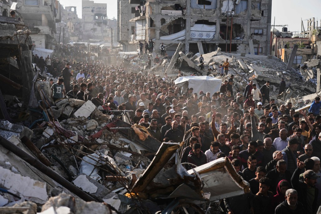 Palestinians attend a protest against the war and Hamas in Beit Lahiya, northern Gaza Strip, on Wednesday, March 26, 2025