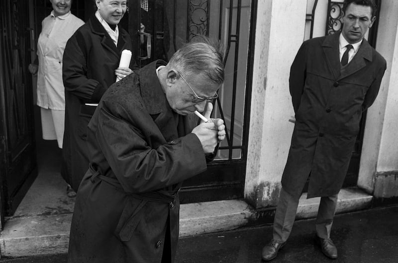 FRANCE - OCTOBER 24: Jean-Paul Sartre refused the Nobel prize in Paris, France on October 24, 1964 - Simone de Beauvoir and Jean-Paul Sartre. (Photo by REPORTERS ASSOCIES/Gamma-Rapho via Getty Images)