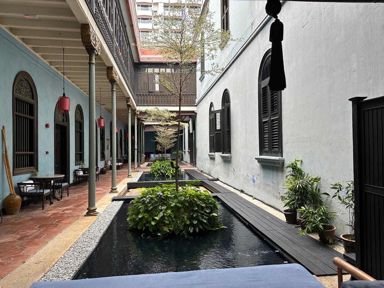 Open-air courtyard with plants