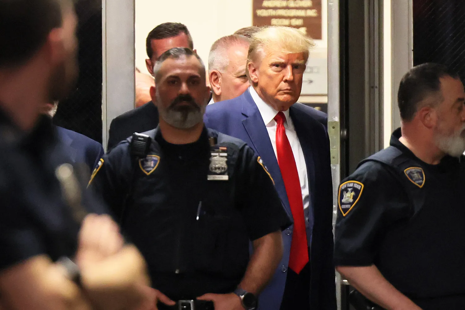 President Donald Trump arrives for an arraignment hearing.