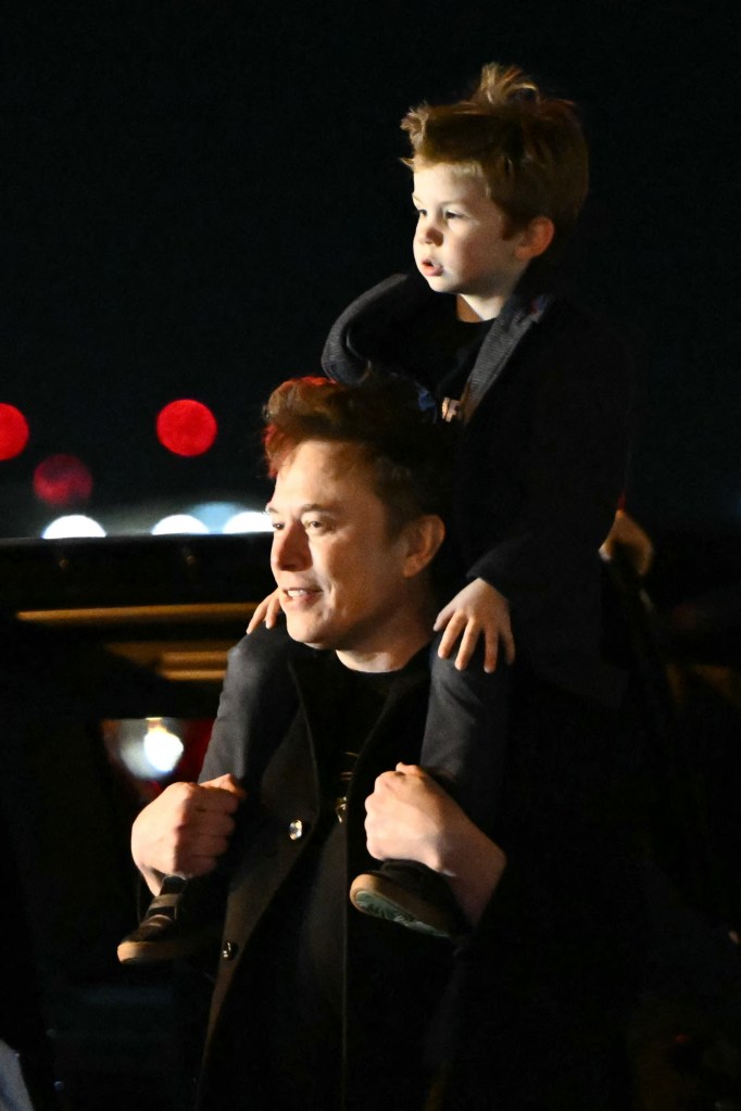 Elon Musk with his son in April 