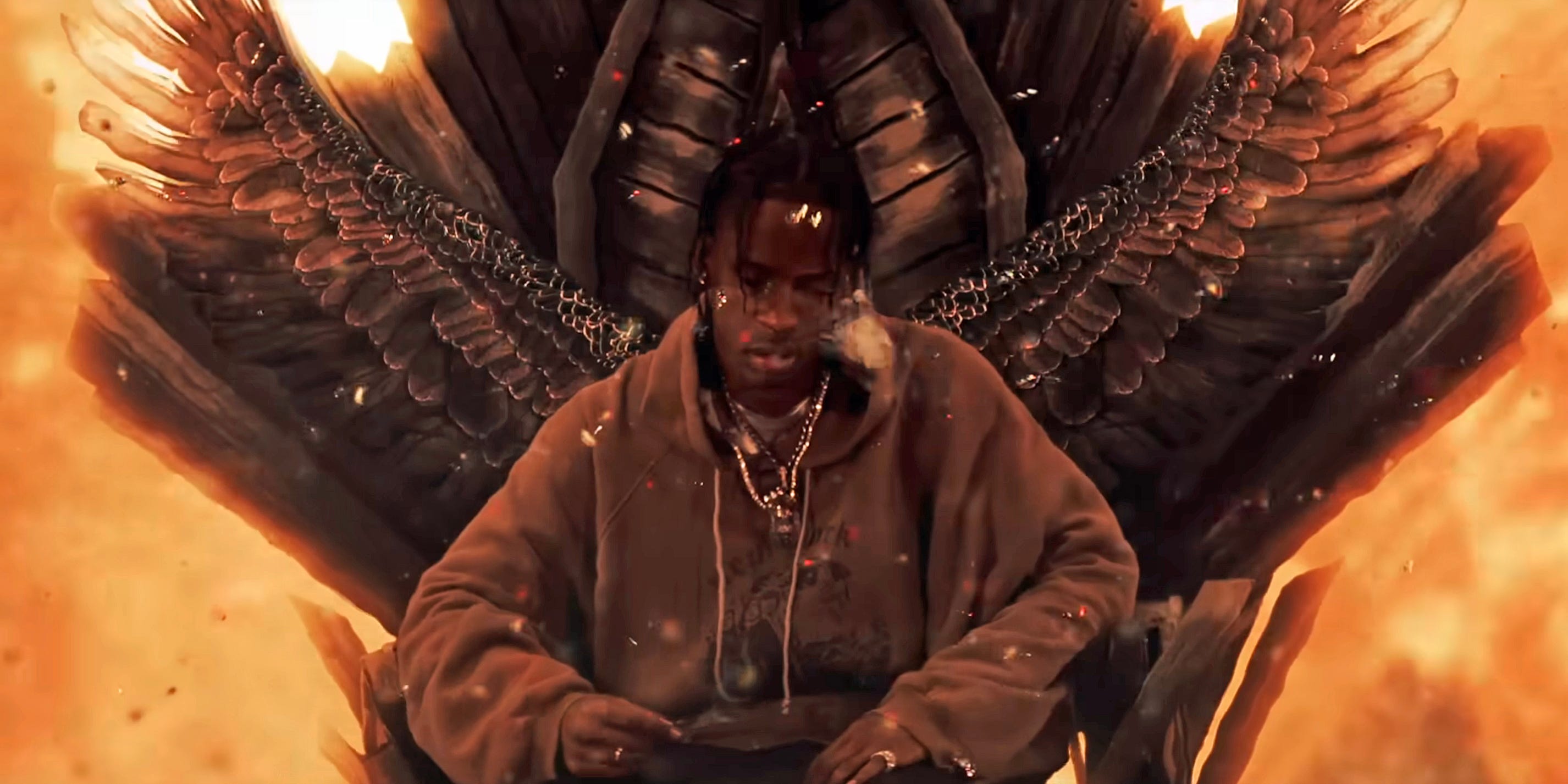 Travis Scott in the "Goosebumps" music video.